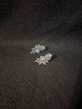 Silver tone earrings Flower with Leaves Design